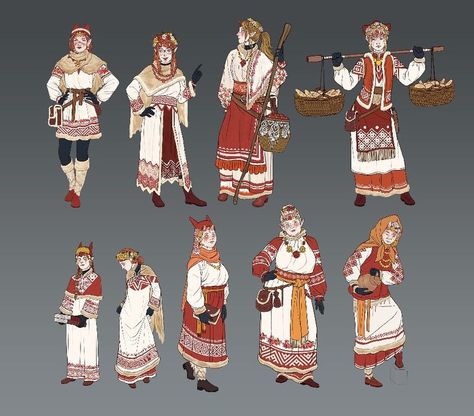 Nordic Folklore Art, Norwegian Character Design, Slavic Folk Clothing, Slavic Character Design, Russian Character Design, Ancient Slavs, Slavic Clothing, Slavic Folklore, Folk Clothing