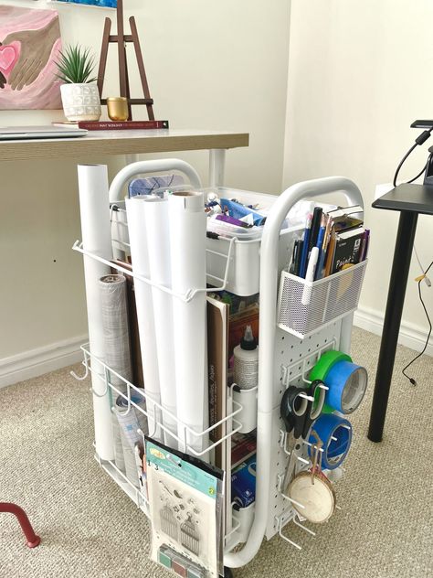 Neat Ikea Craft Table Hack {counter height} On A Budget Ikea Raskog Cart Craft Storage, Art Trolley Organisation, Ikea Cart Hack, Ikea Trolley Hack, Ikea Craft Table, Craft Trolley, Ikea Trolley, Raskog Ikea, Craft Room Organization Storage