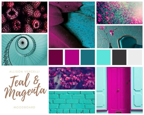 Hot Pink Teal Color Palette, Teal And Magenta Color Palette, Viva Magenta Mood Board, Color Mood Board Colour Palettes, Magenta Mood Board, Teal Mood Board, Color Palette Teal, Color Mood Board, Teal And Magenta