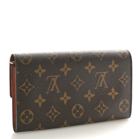 This is an authentic LOUIS VUITTON Monogram Sarah Wallet. This classic wallet is crafted of traditional monogram toile coated canvas. The wallet features a front flap with a polished brass snap that opens to a partitioned grain leather interior with card slots, a patch pocket, and a zipper compartment. Traditional Monogram, Leather Interior, Polished Brass, Authentic Louis Vuitton, Louis Vuitton Monogram, Patch Pocket, Card Slots, Slots, Grain