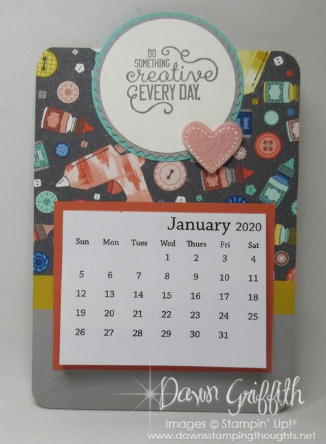 Hi Stampers,  Happy Thursday friends !  Two for Thursday  this week we are making this adorable  calendar.   I received one from Debi Muche  Lansing Onstage event  back in November  that  gave me the inspiration  for mine. Thank you Debi Plus all my club ladies got to make one this past weekend   for the new year.  We also made the calendar in the Glitter Pit LIVE yesterday. Here are the measurements : Follow Your Art Designer Paper # 149489 cut at 3 1/2' x 4' Mango Melody card stock #146989 cut Calendar Video, Magnet Calendar, Clipboard Decorating, Dawns Stamping Thoughts, Easel Calendar, Calendar Cards, New Year Calendar, Calendar Craft, Magnetic Calendar