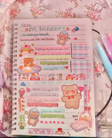 Pastel Journal Aesthetic, Cute Notebooks Ideas, Kawaii Notes School, Candy Journal Ideas, Cute Note Aesthetic, Cute Journal Ideas Aesthetic Korean, Pastel Scrapbook Ideas, Kawaii Journal Aesthetic, Buku Journal Aesthetic