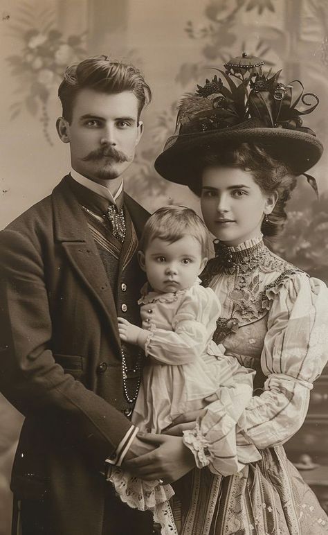 1800s Family Portrait, Nostalgic Clothes, Antique Family Photos, Old Time Photos, Victorian Couple, Victorian Pictures, Photos Of People, Victorian Photos, Antique Pictures