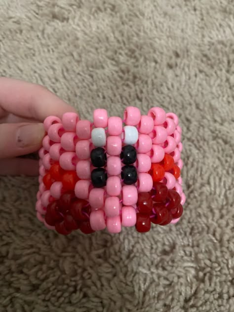 Kirby Kandi Pattern, Kirby Bracelet, Kirby Kandi, Kandi Designs, Bead Kandi, Pony Bead Animals, Bead Things, Pony Bead Projects, Kandi Cuff Patterns