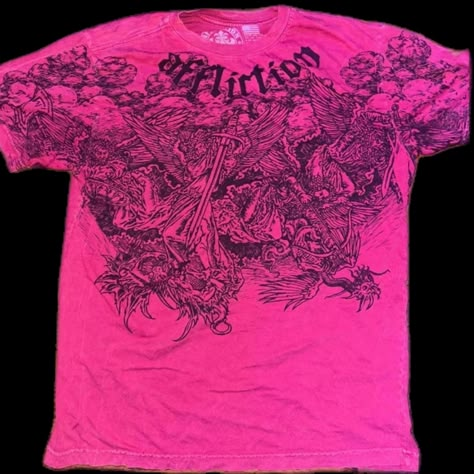 Affliction Fits, 2000s Affliction, Affliction Tshirt, Affliction Shirt, Red Affliction Shirt, Affliction Shirts, Bedazzled Jeans, Baggy Outfit Ideas, Epic Clothes