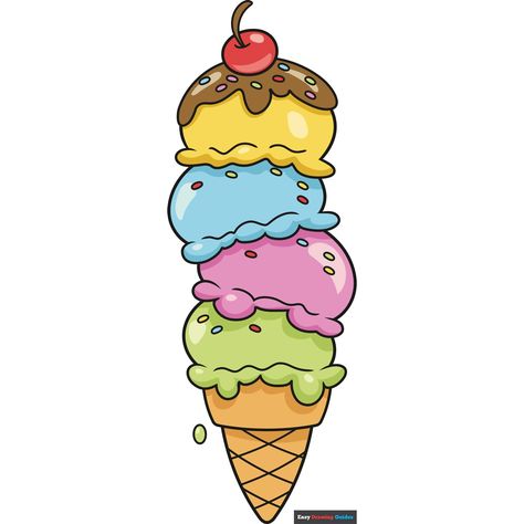 How to Draw an Ice Cream Tower Candies Pictures, Candies Drawing, Ice Cream Drawing For Kids, Cartoon Ice Cream Cone, New Drawing Ideas, Ice Cream Drawing, Cartoon Ice Cream, Easy Drawing Guides, Drawing Steps