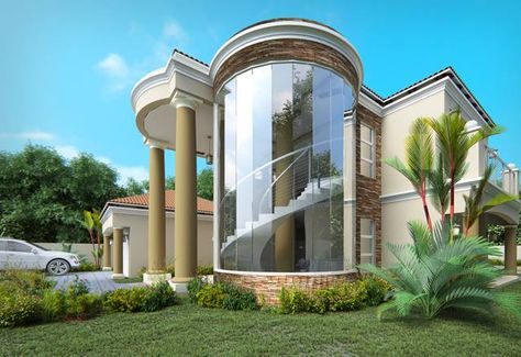 Unique Bungalow Design, Round House Design, South African House Plans, African House Plans, Simple Architecture, House Plans With Pictures, Double Storey House, African House, Classic House Exterior