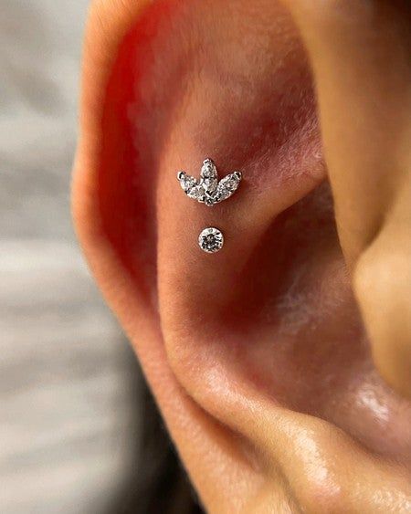 Show off your favorite diamond studs in the Contraconch, the small ridge of skin right outside the Conch and below the TASH Rook. Contraconch Piercings, Contra Conch Piercing, Contra Conch, Tiffany Silver Jewelry, Conch Ear Piercing, Ear Project, Outer Conch Piercing, Conch Piercing Stud, Outer Conch