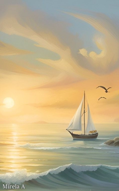 Hummingbird Art Drawing, Watercolor Boat, Sunset Canvas Painting, Acrylic Painting Inspiration, Sailing Art, Picture Places, Sailboat Painting, Lake Art, Boat Painting