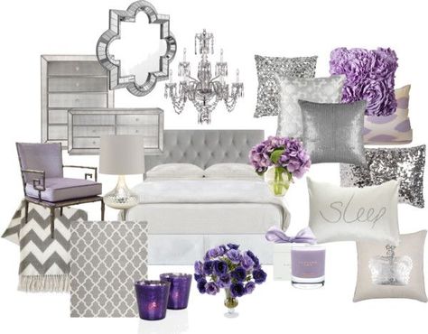 Lavender and Grey Bedroom by chloeg01 on Polyvore Lavender And Grey Bedroom, Purple And Silver Bedroom, Silver Bedroom Decor, Lilac Room, Lavender Bedroom, Bedroom Purple, Silver Bedroom, Purple Bedrooms, Purple Bedroom