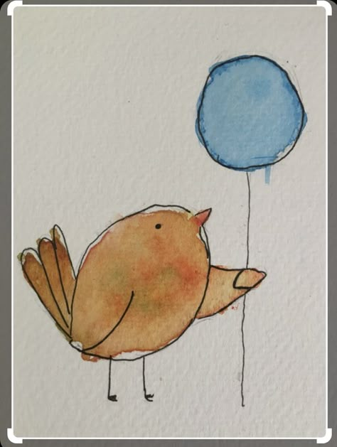 Watercolor And Ink Art For Beginners, Sketchbook Art Inspiration Easy Cute, Watercolour Birds Simple, Watercolour Inspiration Simple, Easy Watercolor Cards Ideas, Simple Watercolor Paintings For Beginners, Watercolor Cards Ideas Simple, Simple Watercolor Ideas For Beginners, Watercolor Doodles Easy