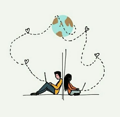 Long Distance Relationship Drawings, Long Distance Relationship Art, Relationship Drawings, Image Couple, Long Distance Love, Cute Couple Drawings, Illustration Art Girl, Couple Illustration, Cute Couple Cartoon