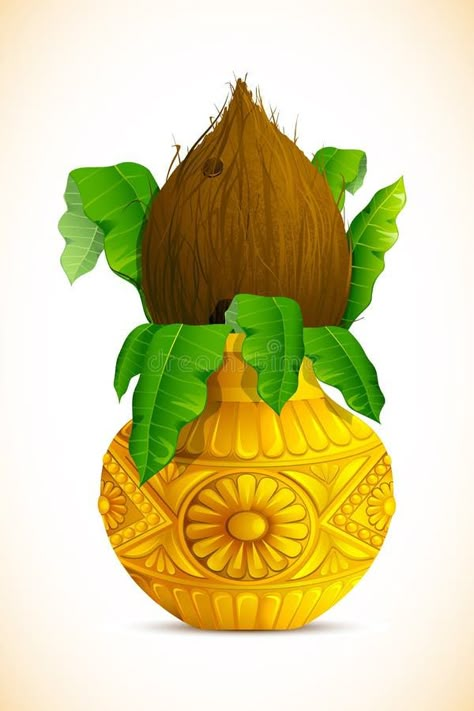 Kalash Painting Design, Happy Dhanteras Images, Kalash Design, Dhanteras Images, Dhanteras Wishes, Coconut Vector, Happy Dhanteras Wishes, Mango Leaves, Find Illustration