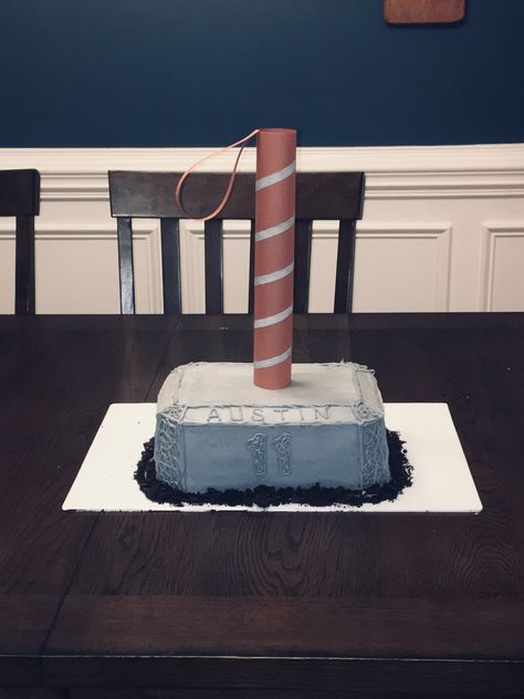 Thor Birthday Party Ideas, Thor Cake Ideas, Thor Hammer Cake, Thor Birthday Cake, Hammer Cake, Thor Party, Thor Birthday Party, Thor Cake, 35th Birthday Cakes