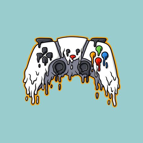 Ps5 Controller Drawing, Gaming Shirt Design, Total Gaming Logo, Video Game Controller Drawing, Gamer Drawings, Gamer Illustrations, Xbox Controller Drawing, Game Illustration Design, Melting Tattoo