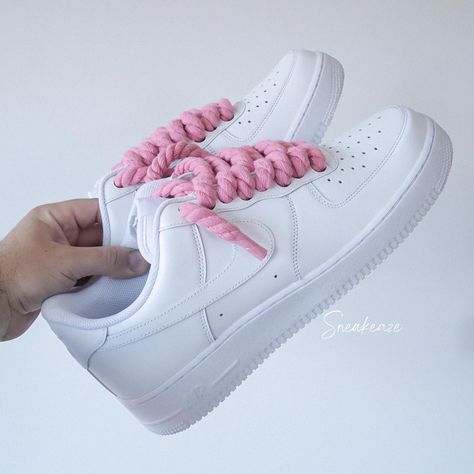 AF1 Pink rope laces -——————————— #airforce1 #airforceones #customshoes #customairforceones #customairforce1 #customairforce1s #kicksoftheday #sneakerhead #sneakers #sneakeroftheday #shoeoftheday #art #af1 #colorfulshoes #ropelaces #rope #sneakercollection #shoecollection #footwear #aesthetic #sneaker Custom Airforce 1s, Rope Laces Af1 Outfit, Aesthetic Sneaker, Footwear Aesthetic, Af1 Outfit, Pink Nike Shoes, Nike Air Force 1 Custom, Custom Af1, Air Force 1 Custom