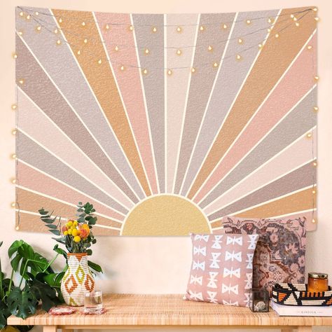 PRICES MAY VARY. 【Premium Design】exclusive creative pattern: 70s boho vintage burning sun art design. High-definition printing technology, with fine line details and strong and vivid colors, it will be a great decoration for your room. 【High quality】100% Polyester fiber, skin-friendly, good weight for hanging on wall. 【Gift】A wonderful gift choice. Various sizes: 36''high × 48''wide, 44''high × 60''wide, 60''high × 80''wide, 68''high × 90''wide. 【Easy to use】Hang this art tapestry with decorativ Purple Ceiling, 2023 Bedroom, Sun Tapestry, Wall Tapestry Bedroom, Aesthetic Sunrise, Tree Tapestry, Sunflower Wall Art, Boho Sun, Boho Tapestry