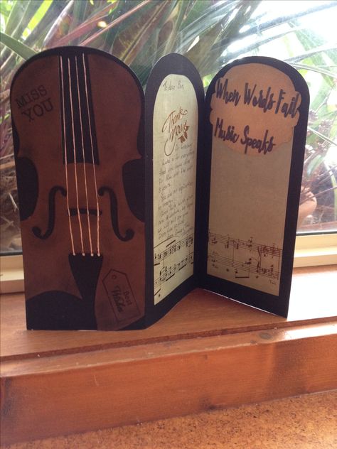 Violin music themed card Violin Cards Handmade, Music Themed Cards, Popout Cards, Musical Cards, Teachers Day Card, Leaving Cards, Paper Cutout Art, Simple Birthday Cards, Music Crafts