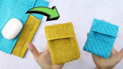 How To Sew A DIY Soap Pouch Using Old Wash Cloth | DIY Joy Projects and Crafts Ideas Diy Soap Saver, Soap Holder Diy, Diy Soap Pouches, Room Crafts, Diy Joy, Ribbon Holders, Soap Pouches, Cloth Diy, Soap Bag