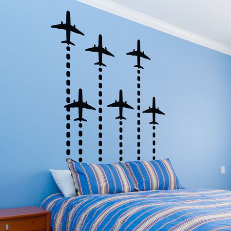 Planes Taking Off Wall Art - Many Sizes Available - Wall Safe Sticker Decal & Decor - Customizable too with Name and Number Military Home Decor, Plane Decor, Airplane Wall Decor, Mid Century Modern Wall Decor, Room Colours, Ideas Habitaciones, Blue Bed, Airplane Wall, Airplane Decor