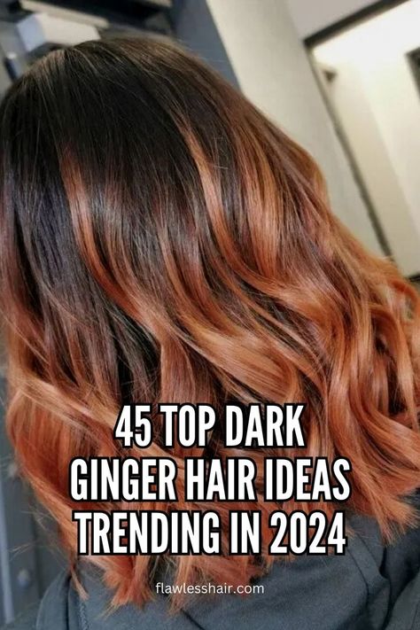 Rose Dark Ginger Balayage Dark Brown To Ginger Hair, Red Hair Dark Roots, Ginger Hair Ideas, Ginger Balayage, Dark Ginger Hair, Colored Hair Roots, Ginger Ombre, Dark Roots Hair, Dark Ginger