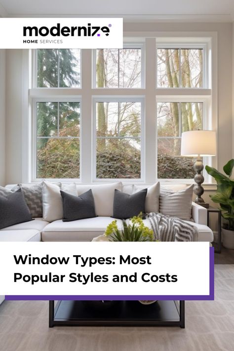 Take our quiz to find the 3 best types of windows for your home or compare 20 window styles, their pros and cons, pictures, and 2024 costs. Large Glass Windows Front Of House, Large Front Windows Exterior, Window Options Style, Best Windows For House, Classic Window Design Exterior, Types Of Windows Style, Picture Window Ideas, Picture Windows Exterior, Classic Window Design