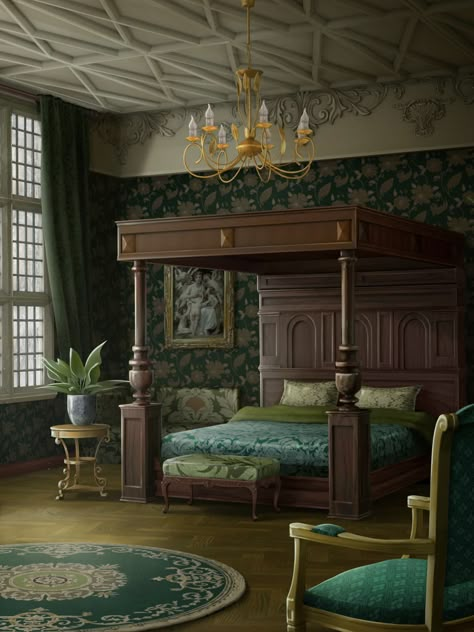 Castle Style Bedroom, Palace Room Aesthetic, Manor Bedroom Aesthetic, Prince Bedroom Aesthetic, Ancient Bedroom Aesthetic, Palace Rooms Bedrooms, Kings Bedroom, Castle Bedroom Concept Art, Royal Bedrooms