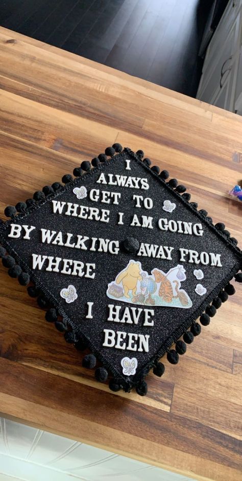 Graduation Cap Designs Inspirational Quotes, Sport Management Graduation Caps, Graduation Cap Designs Book Quotes, Graduation Cap Ideas Funny High School, Eeyore Graduation Cap, Winnie The Pooh Graduation Cap Ideas, Grad Cap Ideas Winnie The Pooh, Graduation Cap Quotes Inspirational, Fun Graduation Caps