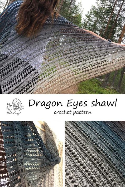 Dragon Eyes Shawl crochet pattern - Me and my yarn Dragon Shawl, Dragon Eyes, Crochet Shawl Pattern Free, Halloween Crochet Patterns, Crochet Dragon, Shawl Crochet, Crochet Shawls And Wraps, Crochet Shawls, Fun Crochet