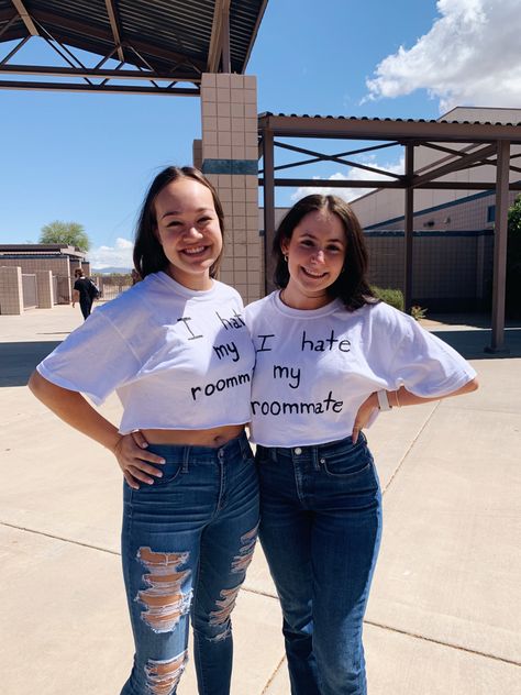 Me and the roomie had to do a fun take on white lies day for our senior spirit week. #highschool #senior #highschoolgraduation #schooloutfits White Lies Spirit Week, Spirit Week Highschool, White Lies Outfit, White Lie T Shirt Ideas High School, Senior Spirit Week, White Lie T Shirt Ideas, Highschool Senior, Spirit Day, Spirit Week Outfits