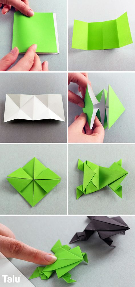 Kostenlose Anleitung - Origami Frosch falten - Talu.de Origami Frog Instructions, Origami Kutu, Origami Stella, Origami Frog, Origami Star Box, Origami Ball, Tutorial Origami, Origami For Beginners, Origami Dragon