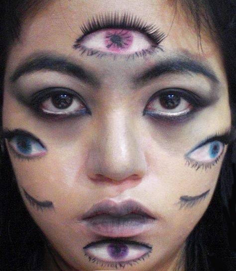 Creepy Halloween makeup tutorial! Give yourself multiple eyes.   http://www.youtube.com/watch?v=w4O14Nv2ZIE Multiple Eyes, New Year Makeup, Demon Makeup, Eyes Make Up, Creepy Eyes, Closed Species, Creepy Halloween Makeup, New Year's Makeup, Monster Eyes