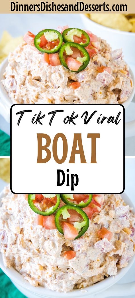 Boat dip is a cool, creamy taco dip inspired by the viral TikTok recipe! It's the perfect easy appetizer for your next summer BBQ or potluck. Easy Party Dips Crock Pots, Viral Boat Dip, Cool Dip Recipes, Easy Cold Party Appetizers, Summertime Dips Easy Recipes, Quacomale Dip, Easy Dips For Work Party, Tiktok Boat Dip, Lunch Dips Easy Recipes