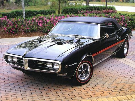 1968 Firebird 400 convertible in triple black. The H.O. stripe on the side is a nice touch, but the 400 H.O. (or 400) model was not available with this stripe. This stripe was standard on the Firebird 350 H.O. model. The only side stripe available on the Firebird 400 was a stripe similar to the one shown in this photo, but did not have the "H.O." inside the stripe. Firebird 400, Pontiac Firebird 400, Pontiac Cars, Vintage Muscle Cars, Vintage Muscle, Sweet Cars, Chevrolet Bel Air, Rat Rods, Us Cars