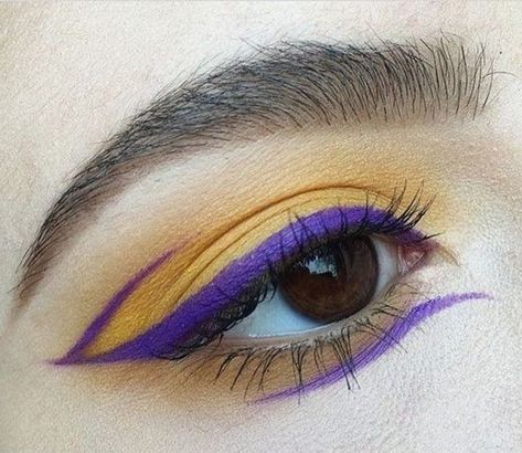 Yellow Purple Eyeshadow Makeup | ShopLook Lakers Makeup, Purple Yellow Makeup, Editorial Make-up, Drag Make-up, Yellow Makeup, Makeup Advice, Purple Eyeshadow, Purple And Yellow, Editorial Makeup