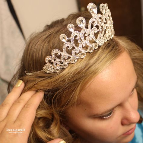 Hairstyles For A Tiara, Princess Tiara Hairstyles, Hair Styles For Crowns, Teased Crown Hairstyles, Easy Tiara Hairstyles, Hair With A Crown Tiaras, Wedding Hair With A Crown, How To Wear A Crown, Hairstyles With A Tiara