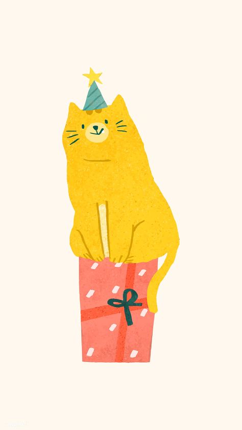 Cat Birthday Illustration, Happy Cat Illustration, Cute Birthday Illustration, Cat Illustration Cute, Birthday Card Designs, Birthday Pattern, Happy Birthday Illustration, Regnul Animal, Iphone Wallpaper Cat