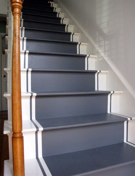 Painting Wooden Stairs, Staircases Ideas, Stairs Painted, Hallway Paint Colors, Diy Staircase Makeover, Hallway Ideas Diy, Stairs Colours, Custom Stairs, Hall And Stairs