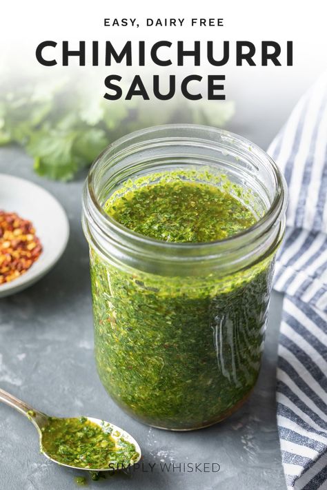 This homemade chimichurri sauce is so simple and easy to make! This recipe is as easy as throwing parsley and cilantro (along with some other ingredients) in a blender (or food processor) for a few seconds. With it being effortless and nontime consuming, you’ll wonder why you haven’t tried making your own chimichurri sauce yet! Easy Chimichurri Sauce, How To Make Chimichurri, Cilantro Chimichurri, Chimichurri Sauce Recipe, Cilantro Parsley, Weekend Recipes, Turkey Meatballs Baked, Chimichurri Recipe, Kitchen Staples