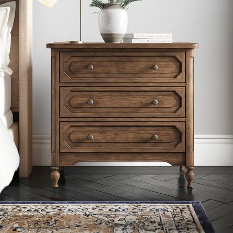 Joss & Main Abbie 3 Drawer Nightstand & Reviews | Wayfair 3 Drawer Bedside Table, Three Drawer Nightstand, Bed Side Table, Прикроватные Тумбочки, 3 Drawer Nightstand, 3 Drawer Dresser, Interior Design Magazine, Wood Nightstand, Master Bedding