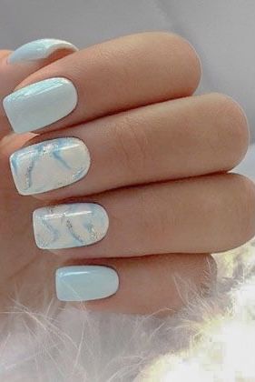 Blue White Marble Nails, Light Blue Marble Nails, Blue And White Marble Nails Acrylic, Blue And White Marble Nails Short, Beach Gel Nails, Ocean Blue Marble Nails, Paris Nails, Beach Nail Designs, Marble Nail Designs