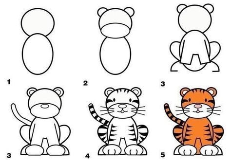 Hogyan kell felhívni animals8 Trin For Trin Tegning, Tiger Drawing, Directed Drawing, Step Drawing, Drawing Lessons, Step By Step Drawing, Zoo Animals, Arts And Crafts For Kids, Learn To Draw