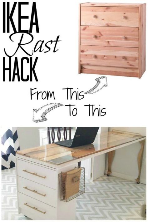 50 simple DIY desk solutions that are perfect for any room in the house. Whether you need something for your home office, the kids’ rooms, the kitchen or anywhere else, you will find the perfect DIY desk in here for all of your needs. I hope you love these DIY desk ideas as much as I do! I can’t wait to hear about your favorite. #diy #woodworking #freeplans #desks #homeoffice #kidsrooms #diydesks Ikea Rast Dresser, Ikea Rast Hack, Ikea Desk Hack, Desk Hacks, Desk Solutions, Ikea Desk, Ikea Hack Ideas, Diy Ikea Hacks, Best Ikea