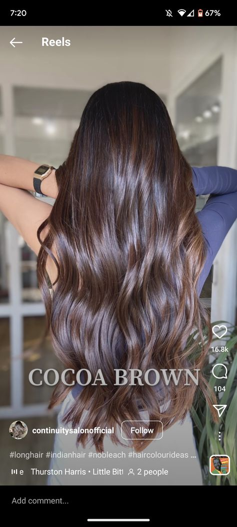 Indian Brown Hair, Brown Global Hair Color, Cocoa Brown Hair Color, Cocoa Hair Colour, Global Hair Color For Indian Skin Tone, Hair Color For Indian Skin Tone, All Brown Hair, Hazelnut Hair Color Brown, Cocoa Brown Hair