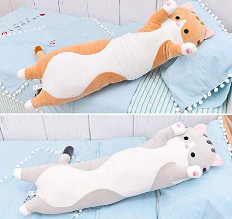 Long Cat Body Pillow, Weighted Cat Plush, Stuffed Animal Body Pillow, Kawaii Pillows Plush, Long Stuffed Animals, Small Animal Figurine, Waited Stuffed Animal, Cute Body Pillow, Cute Pillow Ideas