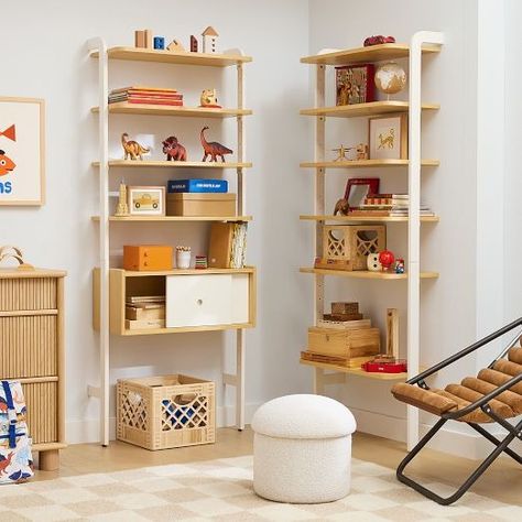 Kids Bookcases and Bookshelves | West Elm Wall Bookshelves Kids, Modern Kids Room Design, Kids Room Shelves, Modular Shelving System, Wall Storage Systems, Contemporary Bookcase, Wall Mounted Bookshelves, Modern Kids Room, Wall Bookshelves