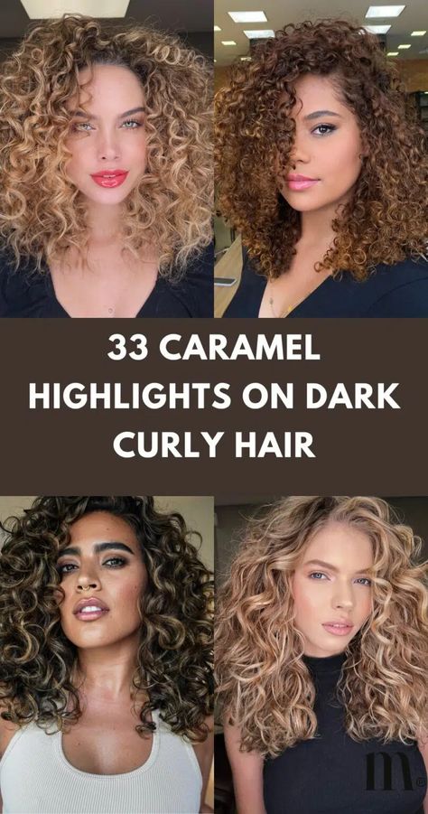 33 Ideas For Caramel Highlights On Dark Curly Hair Hair Color Highlights For Brown Hair, Fall Balayage Brunette Curly Hair, Mocha Brown Hair With Honey Highlights, Unique Highlights Curly Hair, Color For Curly Hair Ideas, Partial Highlights For Brunettes Curly Hair, Best Curly Hair Colors, Balayage Curly Hair Caramel, Hair Color Inspiration Curly Hair