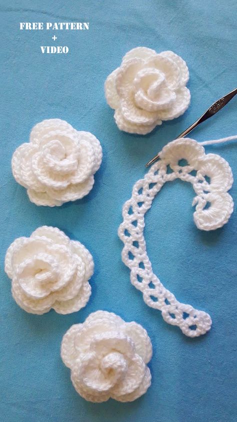 Crochet Rose Flower Patterns For Beginners Projek Mengait, Crochet Sunflowers, Crochet Rose Pattern, Rose Patterns, Crochet Flowers Free Pattern, Flowers Easy, Confection Au Crochet, Crocheted Flowers, Crochet Stitches Video