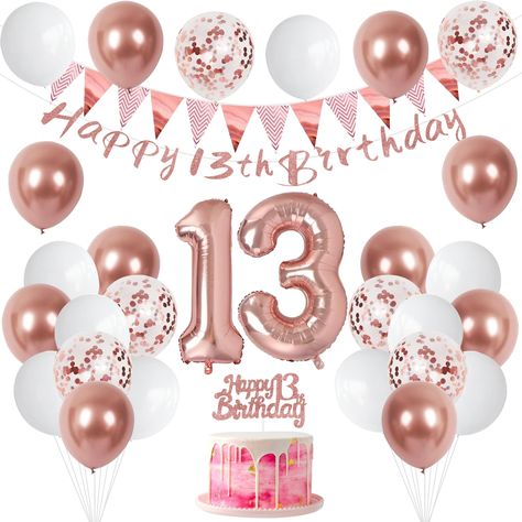 PRICES MAY VARY. 13th Birthday Party Decorations Set: The package contains 1 triangle banner,13th happy birthday banners,1number 13 foil balloons, 24 latex balloons and 1 cake topper. This all-in-one 13th birthday decorations includes everything you need for a fantastic birthday party. Whether the celebration is small and intimate or a larger event, these 13 birthday decorations help set the stage for a day filled with happiness and memories High Quality Balloons: Made of high quality material,these balloons are long lasting,strong,non-toxic and reusable,can be filled with air,water or helium and every balloons have been rigorously tested and selected manually, safe to be used for children.The13th birthday party balloons supplies are thick and not easy to break.The durable balloons can add 13 Birthday Decorations, 13th Birthday Party Decorations, Rose Gold Birthday Decorations, 13th Birthday Decorations, Gold Birthday Decorations, Rose Gold Party Decor, 1 Cake Topper, Triangle Banner, Rose Gold Birthday