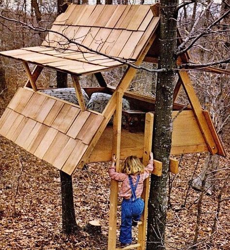 If you’re looking to build a treehouse, we’ve got you covered. We’ve assembled a mega-list of 38 different DIY tree house plans from around the internet. Diy Tree House, Simple Tree House, Beautiful Tree Houses, Building A Treehouse, Tree House Plans, Tree Fort, Tree House Diy, Tree House Kids, Pretty Trees